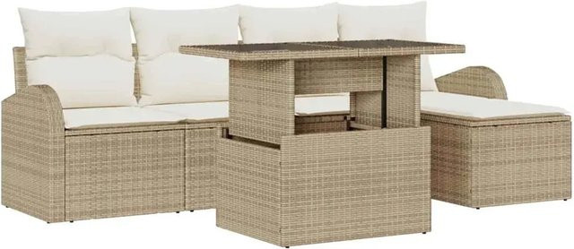 vidaXL Garten-Sofa-Set aus Polyrattan in Beige mit Kissen, 6-teilig - Bild 1