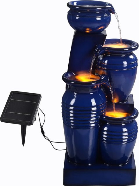 Teamson Home Solar Wasserbrunnen Cascade 4-stufig mit LED in Navy Blau, Höhe: 73 cm - Bild 1