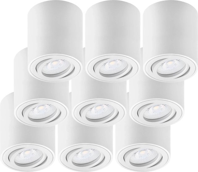Oktaplex 9er Set Alu Aufbauspots Lile M Schwenkbar mit LED-Modulen Warmweiß 3000K in Weiß - Bild 1
