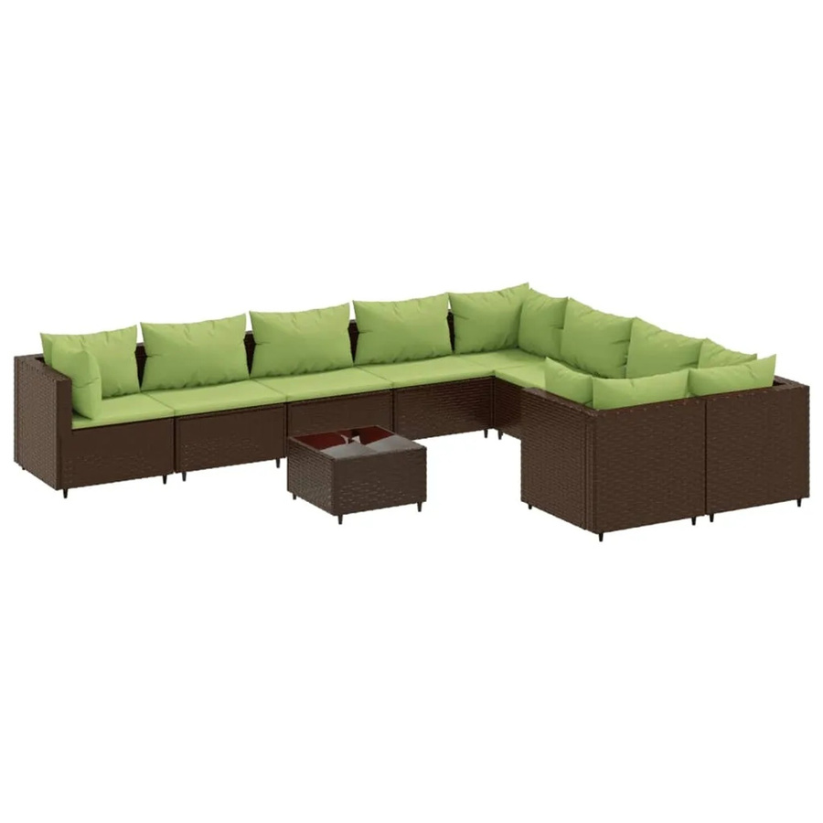 vidaXL 10-tlg Garten-Sofagarnitur in L-Form aus braunem Poly-Rattan mit Kissen und Couchtisch - Bild 2