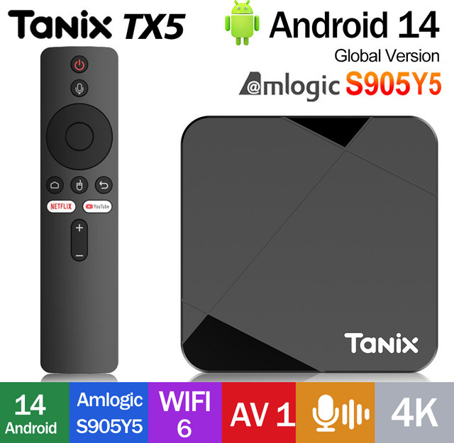 Tanix TX5 Android 14 TV-Box mit Amlogic S905Y5 Prozessor, 4K Ultra HD Unterstützung, Dual-WLAN und HDR, Farbe: Schwarz - Bild 1