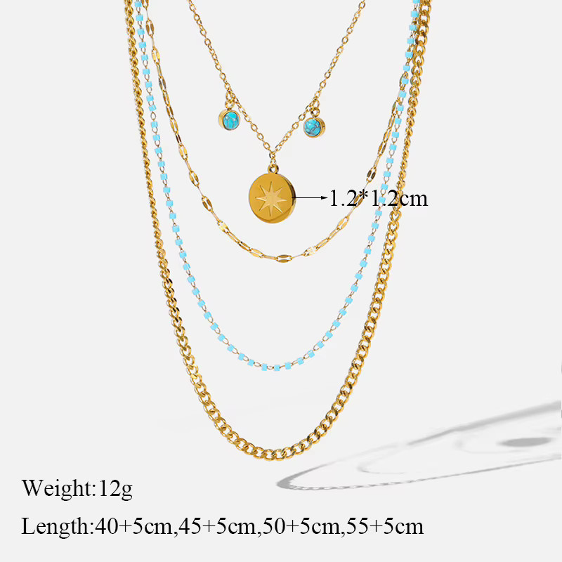 EILIECK Halskette, 4-Schicht, Edelstahl, Gold, Blau, Kristall, Damen - Bild 2
