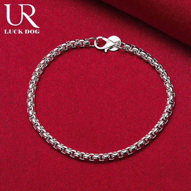 URLUCKDOG Armband 925 Silber, 4mm Box Kette, 20cm, Damen - Bild 1