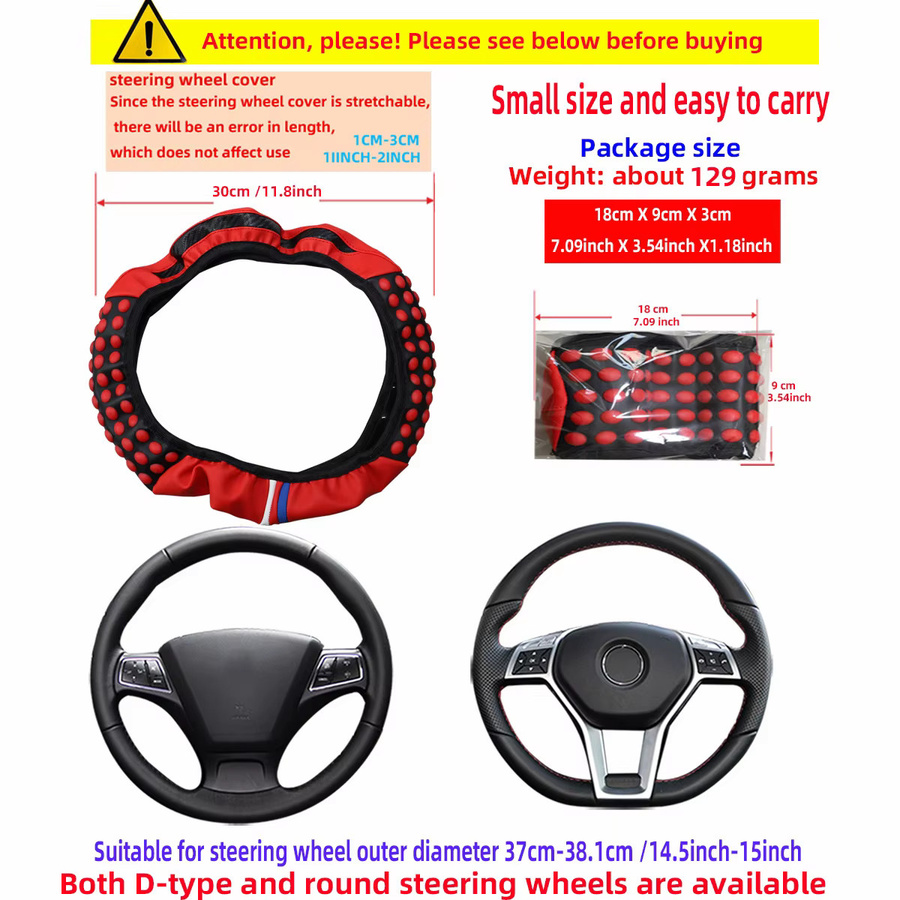 Automotive Products Carbon Tiny Lenkradbezug aus Silikon und Leder mit Massage-Pellets in Schwarz-Rot passend für 14,5-15 Zoll - Bild 3