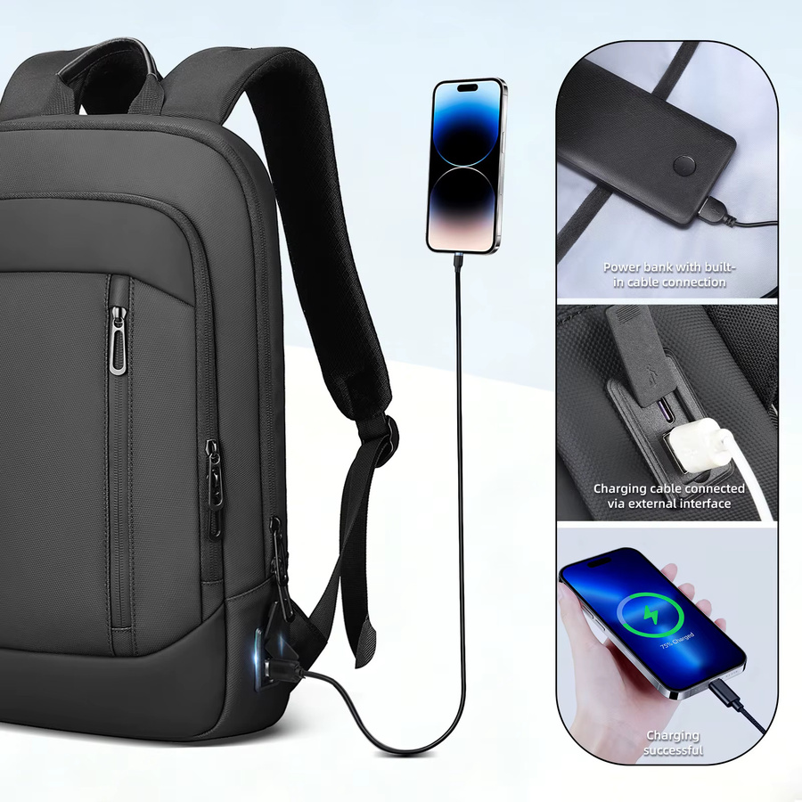 HK Business-Rucksack für Herren in Schwarz mit USB-C-Anschluss, wasserdichter und diebstahlsicherer Laptop-Rucksack für 15,6-Zoll-Geräte - Bild 6