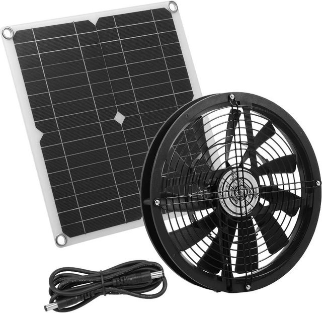 Beijieete Solar 12V Abluftventilator 100W in Grau für Hühnerstall, Gewächshaus und Schuppen - Bild 1