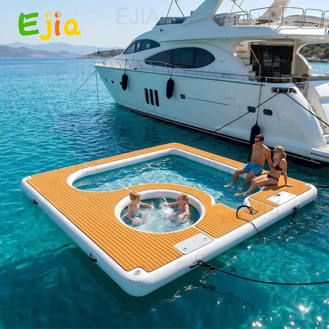 Ejia Aufblasbarer Schwimmdock mit Sicherheitsnetz und Elektropumpe, zweistufige Schwimmplattform aus rutschfestem EVA in Multicolor - Bild 1