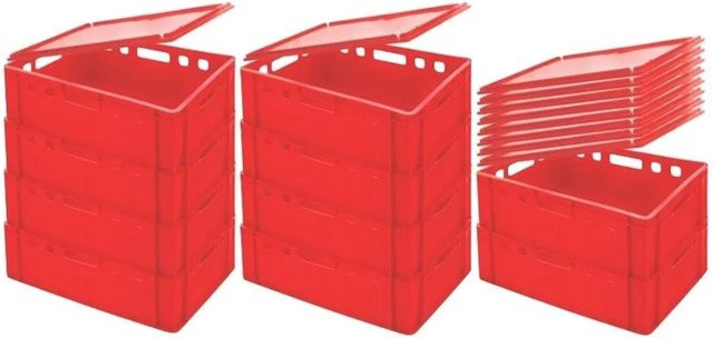 CHEFGASTRO SparSet 10x Eurobehälter Fleischerkasten E2 mit Auflagedeckel, Rot, H x B x T: 20 x 40 x 60 cm - Bild 1