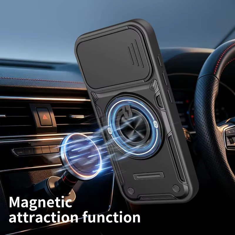 Magnetische Schutzhülle für iPhone 17 Pro Max und iPhone 16 Pro Max mit 360 Grad drehbarem Ständer und Linsenschutz in Orange - Bild 6
