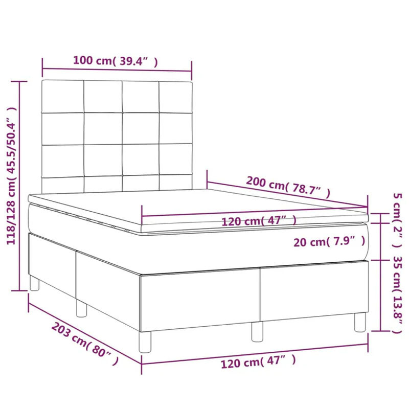 Vidaxl Kontinentalbett mit Matratze in Anthrazit, modernes Polsterbett aus Samt, B/T/H: 120 x 200 cm - Bild 3
