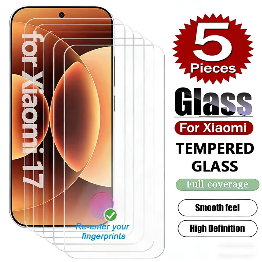 5er Pack HD Displayschutzfolie aus gehärtetem Glas für Xiaomi 17 Pro Max, Xiaomi 17 Pro und Xiaomi 17 mit vollständiger Abdeckung und Fingerabdruck-Entsperrfunktion, transparent - Bild 6
