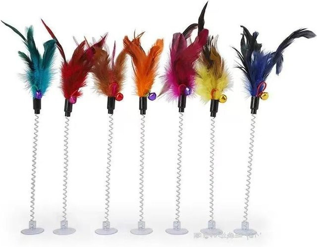 Binchi Outdoor Equipment Bunter Feder-Katzen-Teaser-Stab mit Glöckchen, Interaktives Kätzchen-Jagd-Stabspielzeug - Bild 1