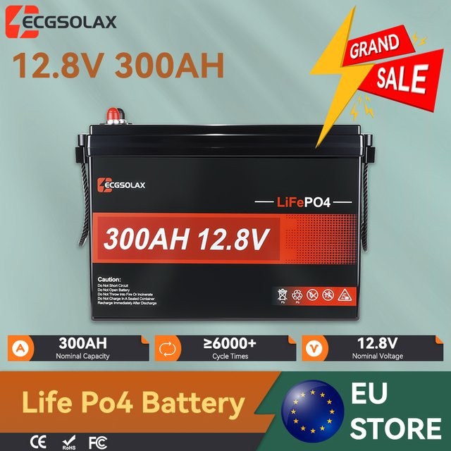 ECGSOLAX LiFePO4 Lithium-Batterie 12,8V 300Ah mit 300A BMS und Tieftemperaturschutz, Schwarz - Bild 1