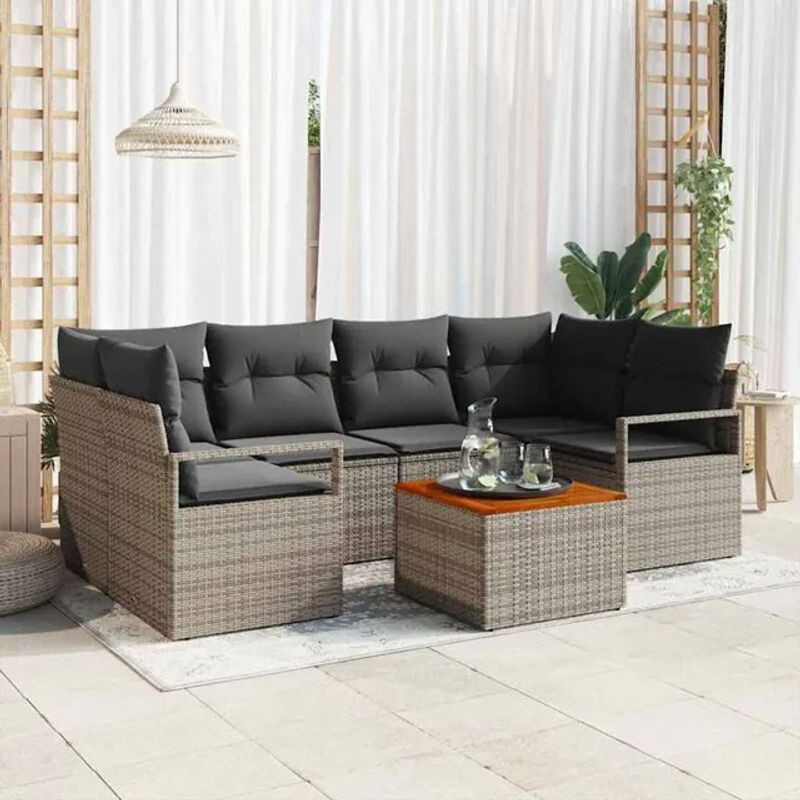 Vidaxl Garten-Sofa-Set aus Poly-Rattan mit 7 Kissen in Grau, modern gestaltet - Bild 1