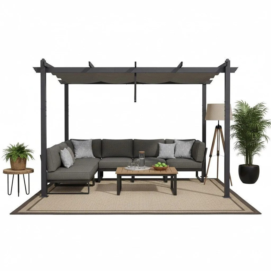 Purple Leaf Aluminium Pavillon mit Schiebedach in Grau, B/T/H: 300 x 365 x 245 cm - Bild 2