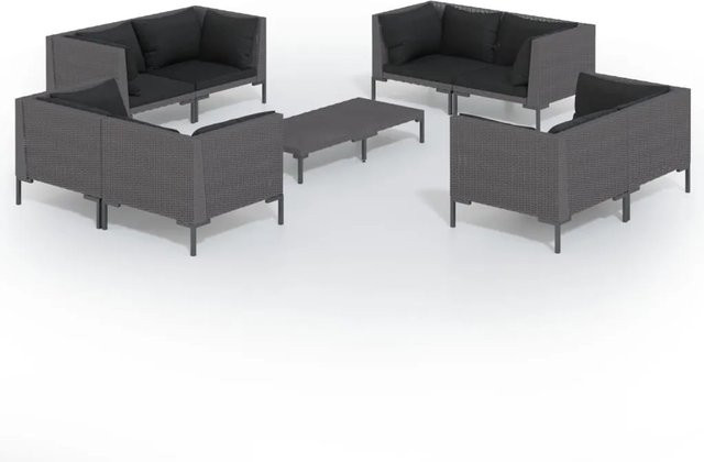 vidaXL 9-tlg Garten-Lounge-Set aus Poly Rattan mit Kissen in Anthrazit, L-Form mit Couchtisch und Eckelementen - Bild 1