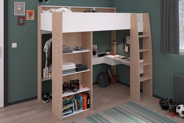 Parisot Hochbett Shelter 11 für Kinder in Weiß, Modernes Design, B/T/H: 119 x 132 x 204 cm - Bild 1
