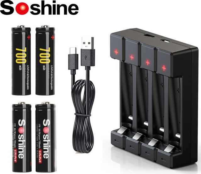 Soshine Smart Battery Charger mit 4 Slots für 14500 LiFePO4 AA und AAA Batterien, Schwarz - Bild 1