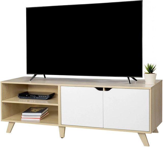 Relaxdays TV Lowboard aus Holzwerkstoff in Weiß mit 6 Fächern, B/H/T: 140 x 50 x 40 cm - Bild 1