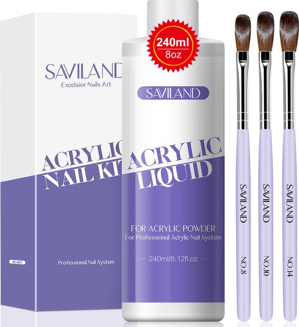 Saviland Monomer-Acryl-Nagelflüssigkeit, 240 ml, mit 3 Acrylpinseln - Bild 1