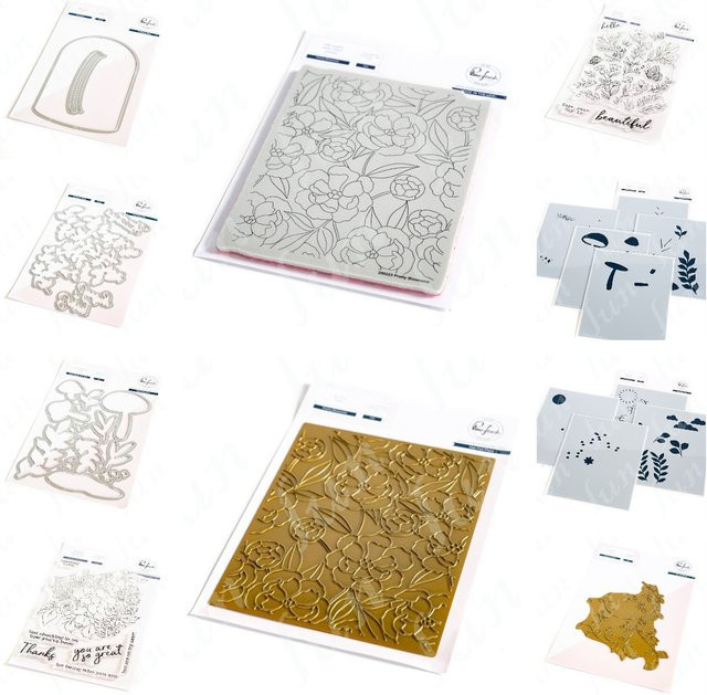 Stempel und Stanzformen Set Sommerblüten und Gartenblumen mit Pilz-Motiven für dein DIY-Sammelalbum, Mehrfarbig - Bild 1