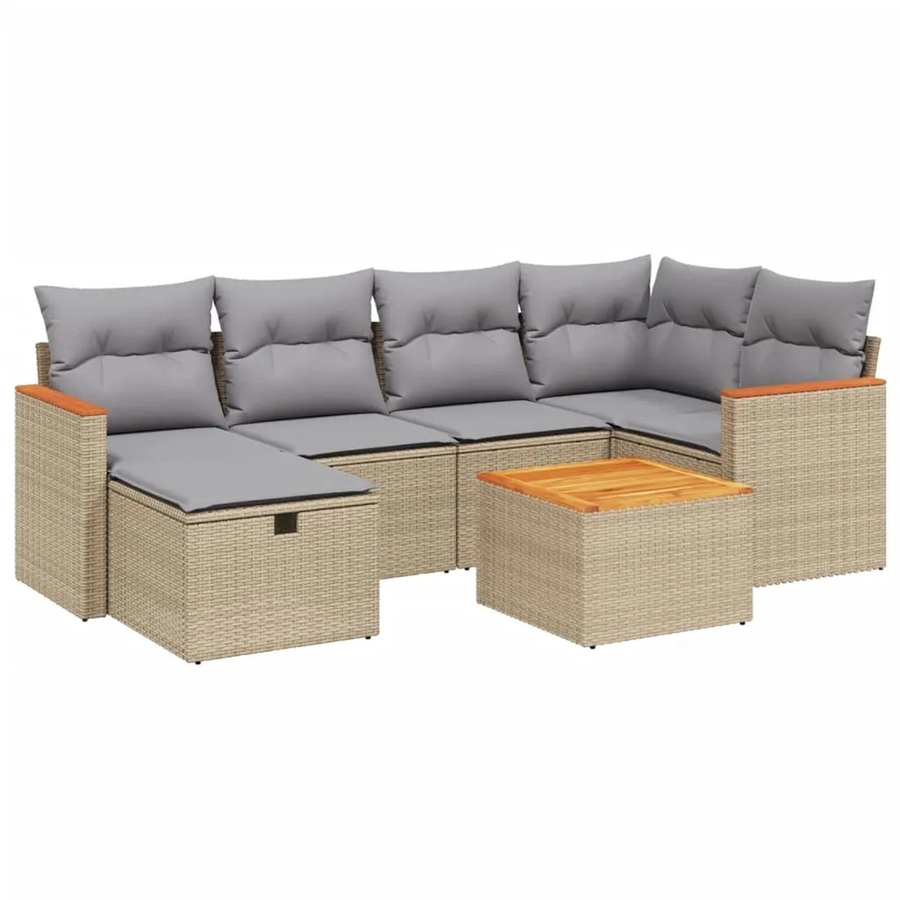 vidaXL 7-tlg Garten-Sofagarnitur aus Poly Rattan in Beige mit Kissen und Metallgestell - Bild 2