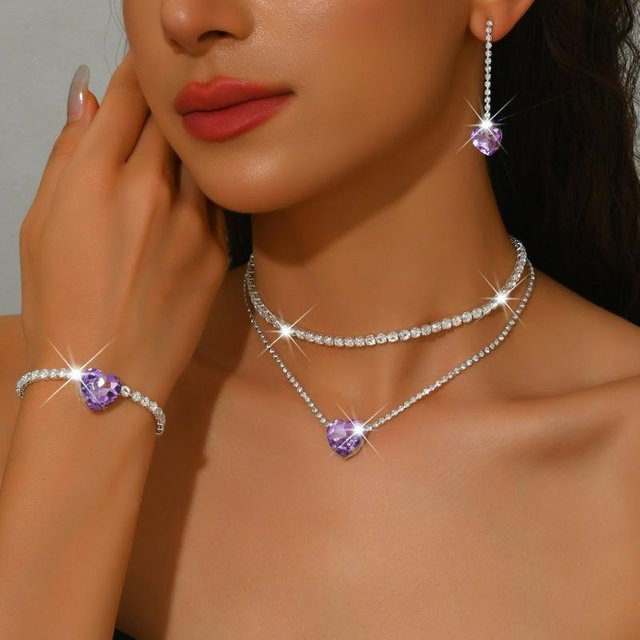 Mary Beauty Schmuck-Set, Halskette, Ohrringe, Armband, Silber, Kristall, Damen - Bild 1