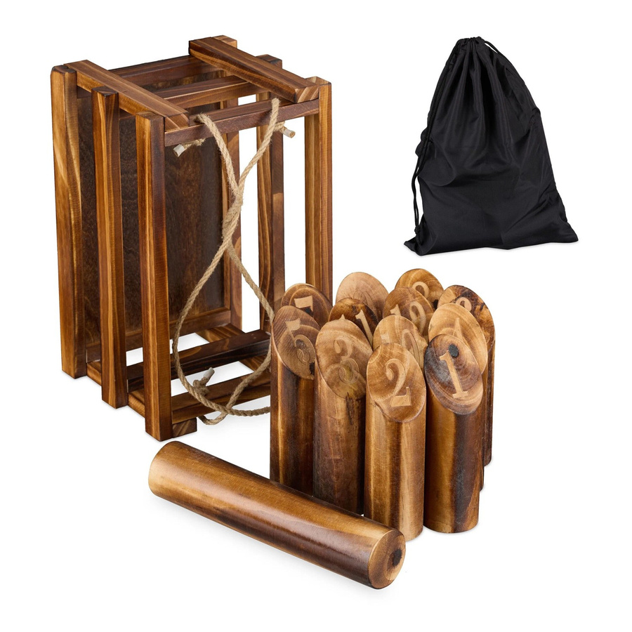 Relaxdays Wikingerspiel Kubb Kiefernholz Natur Schwarz mit Holzbox - Bild 2