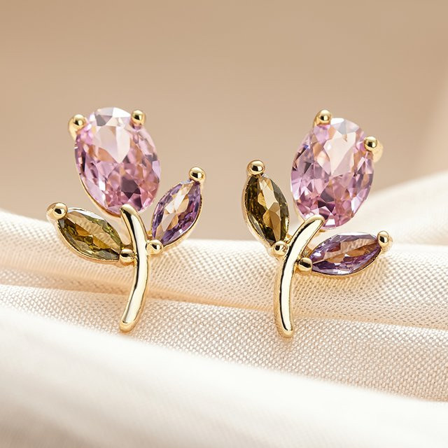 Huitan Ohrstecker, Blumen-Design, Goldfarbe, Zirkonia, Damen - Bild 1