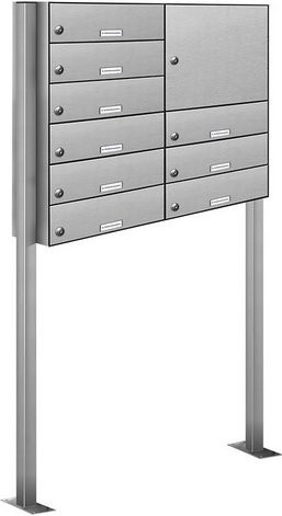 AL Briefkasten für 9 Parteien mit Zaundurchwurf, silberfarben, B/H/T: 84,6 x 150 x 27,5 cm - Bild 1