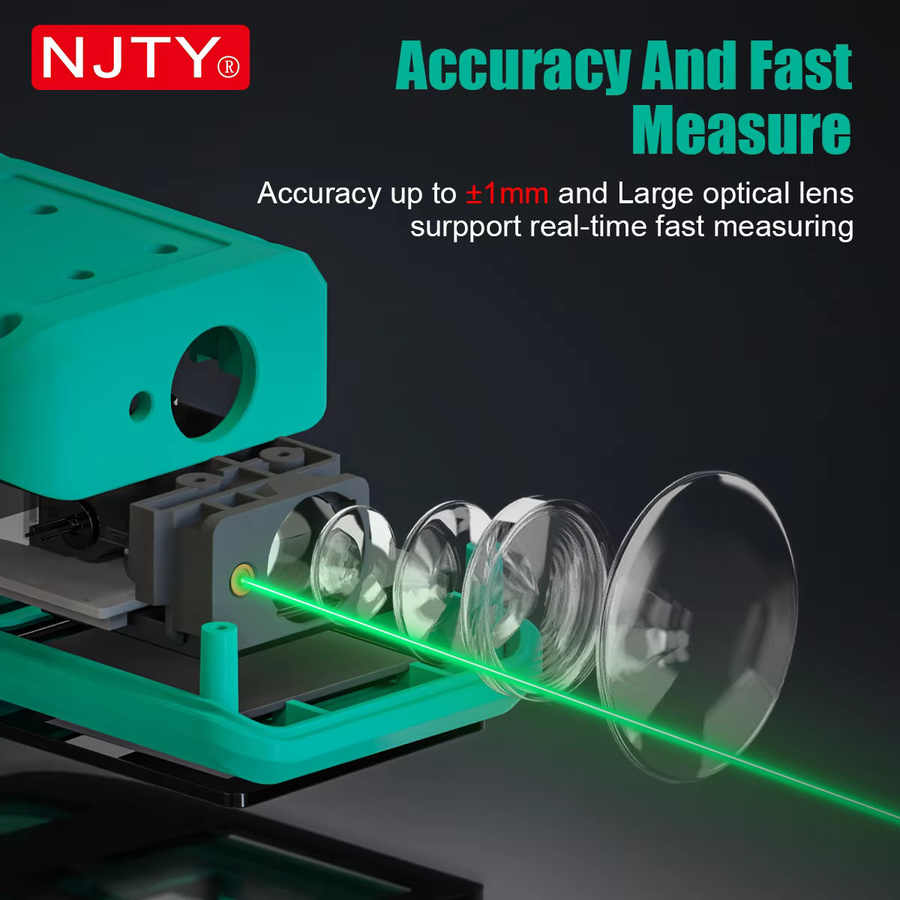 NJTY Digitaler Laser-Entfernungsmesser in Grün mit hintergrundbeleuchtetem Bildschirm und IP54 Wasserschutz - Bild 6