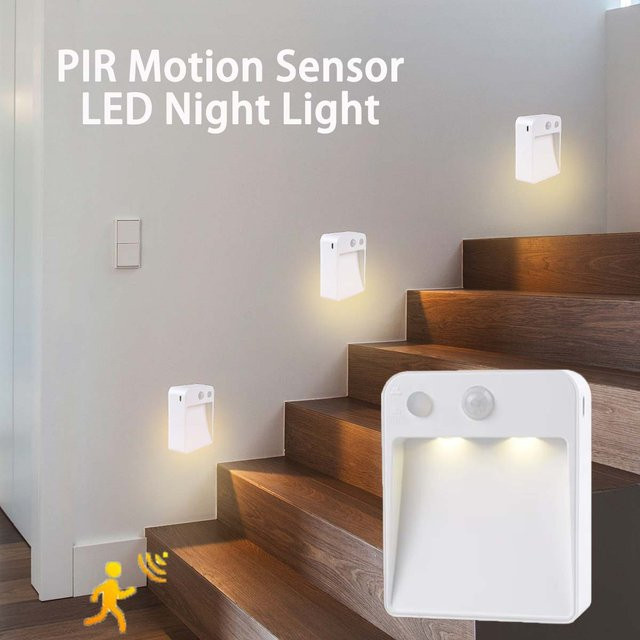 GGBEE LED Nachtlicht mit PIR-Bewegungsmelder, batteriebetriebene Wandlampe in Weiß für Küche, Schlafzimmer, Flur und Treppenbeleuchtung, warmweiß - Bild 1