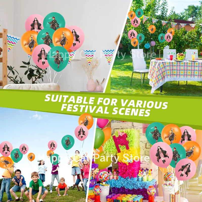 Fashnics Dämonentöter Latexballons Kimetsu no Yaiba Partydekoration für Geburtstag und Kinderfeier, mehrfarbig und rosa, 3er-Pack - Bild 3