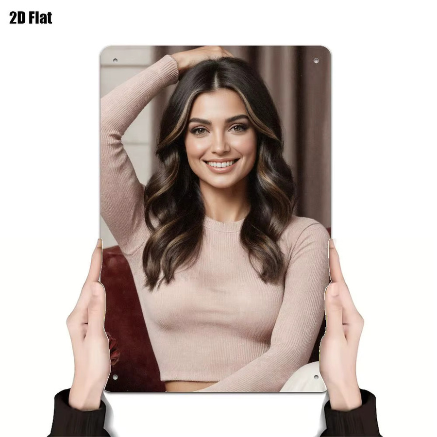 HELLOYOUNG Retro Metall-Wandkunst Portrait mit rosa Oberteil aus Eisen - Bild 2
