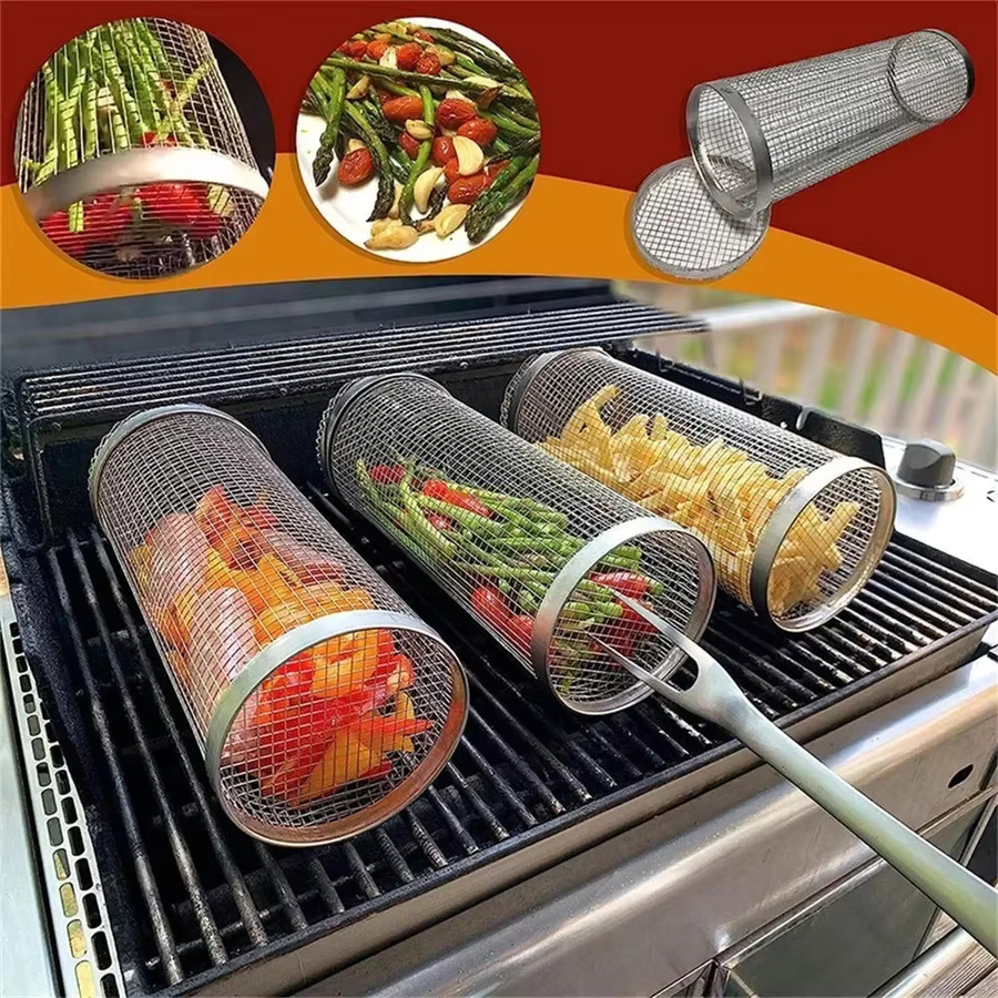BBQ Grillkorb aus Edelstahl in Silber für Camping und Outdoor-Grillen, zylindrisches Mesh Grill Rack, Durchmesser: 20,0 cm, Höhe: 9,0 cm - Bild 2