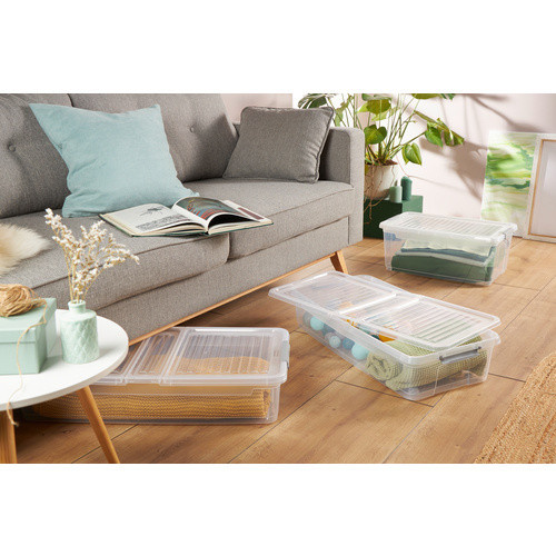 KEEEPPER Clipbox Leo Aufbewahrungsbox mit Deckel und Rollen, transparent, 56,0 l, B/T/H: 38,0 x 35,5 x 59,0 cm - Bild 2