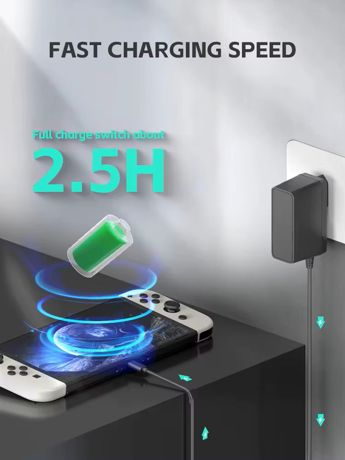 DATA FROG AC-Adapter Ladegerät für Nintendo Switch, USB-C Netzteil in Schwarz für den TV-Dock-Modus - Bild 4