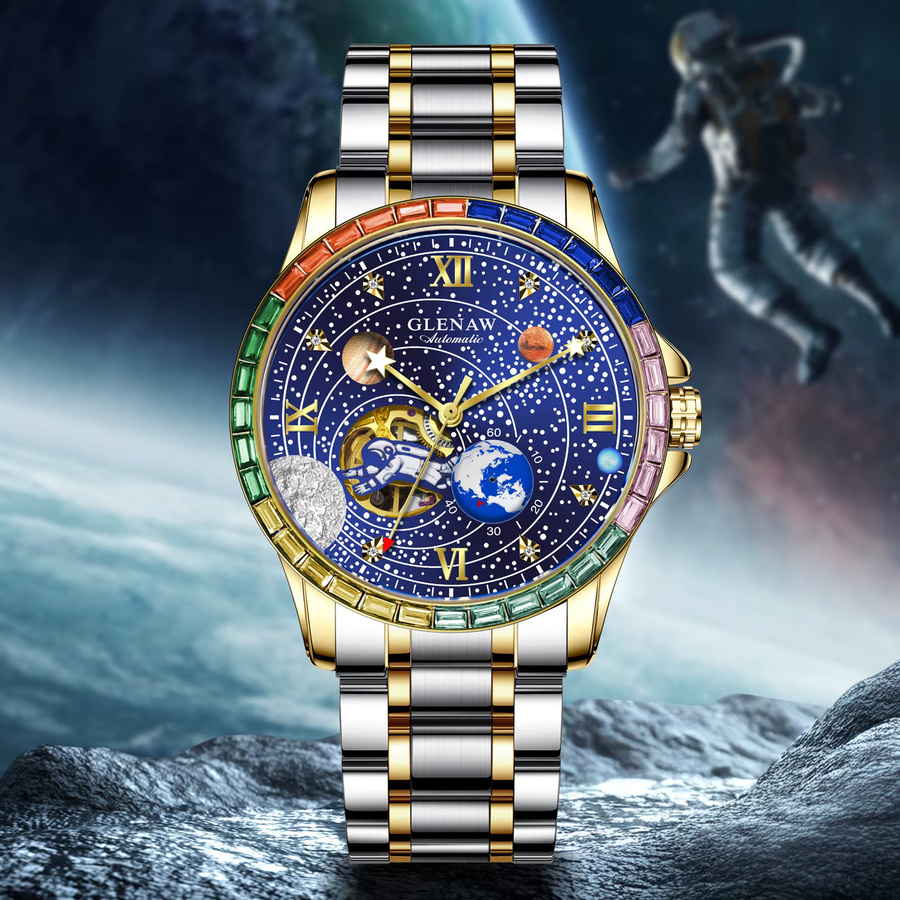 GLENAW Automatik-Armbanduhr, Edelstahl, Herren, Astronauten-Zifferblatt - Bild 2