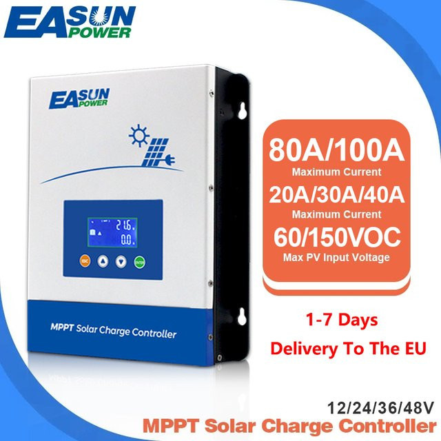 Easun Power MPPT Solar-Laderegler für 12V 24V 36V 48V mit Hintergrundbeleuchtung in Weiß - Bild 1