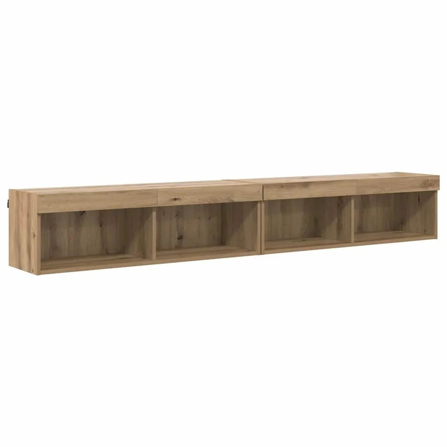 vidaXL TV-Schrankset mit LED Wandmontiert in Artisan-Eiche, Braun - Bild 2