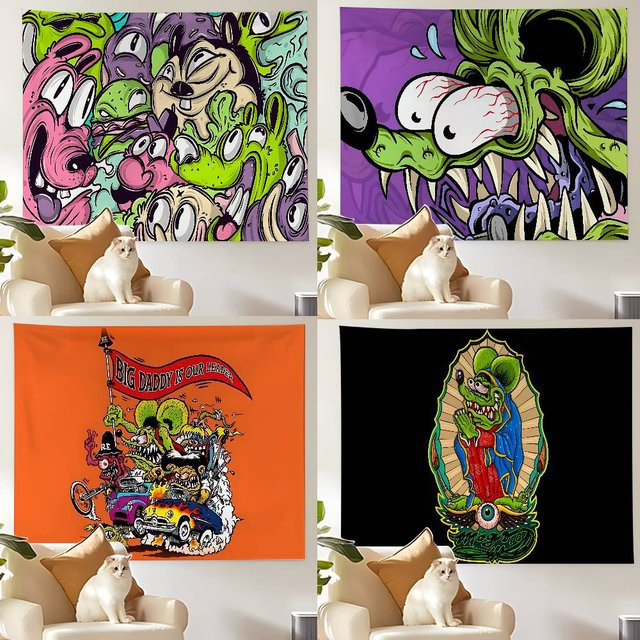 Mesuca Wandteppich Rat Fink Portrait Wandbehang Mehrfarbig B: 70 cm, H: 50 cm - Bild 1