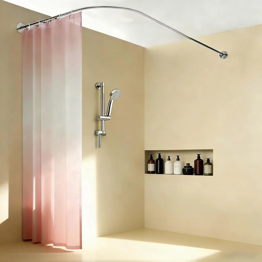 L-förmige Duschvorhangstange aus Edelstahl in Silber, ausziehbar für Badewanne und Dusche, Breite: 70-95 cm, Tiefe: 105-165 cm - Bild 2
