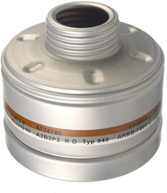 Dräger Atemschutz Kombinationsfilter 940 A2b2 P2 R D Gasfilter und Partikelfilter mit Rd40 Anschluss in Silber - Bild 1