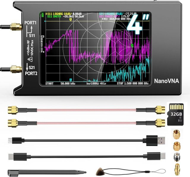 SeeSii NanoVNA-H4 Vektornetzwerk-Antennenanalysator Spektrumanalysator 10kHz-1,5GHz in Schwarz - Bild 1