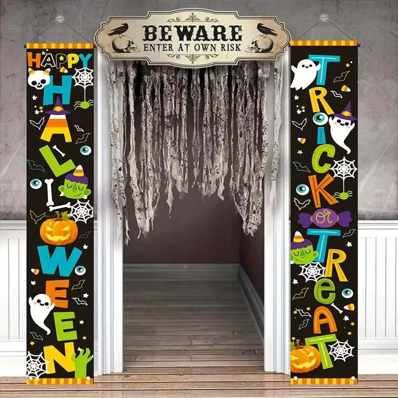 VIKAMA Halloween Clown Banner als Horror Killer Türdekoration und Party Kulisse, Mehrfarbig, B/H: 180 x 30 cm - Bild 2