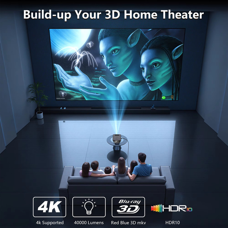 XIWBSY 4K Outdoor-Projektor mit 40000 Lumen, Smart-Projektor mit Autofokus, 8K Video Unterstützung, WiFi6 und Bluetooth 5.3 für dein Heimkino - Bild 3