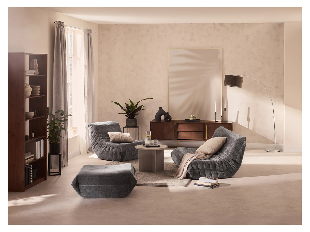 LIVARNO Indoor-Loungehocker in Grau mit Stoffbezug und gepolstertem Rahmen - Bild 2