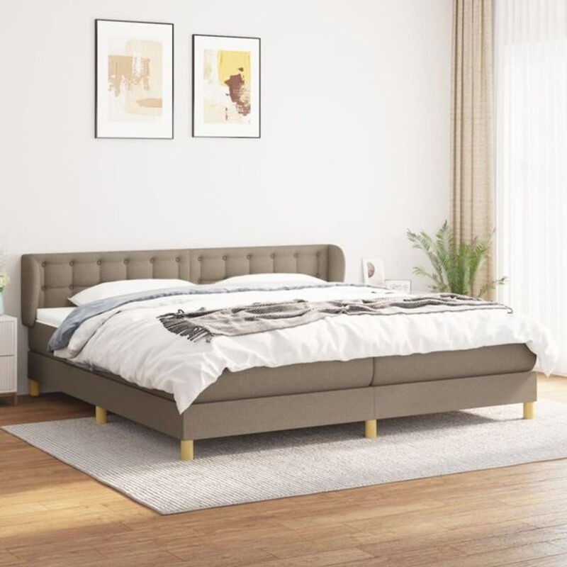 Vidaxl Boxspringbett mit Matratze in Taupe meliert und Weiß, Stoff und Massivholz, B/T/H: 200 x 200 x 78 cm - Bild 1
