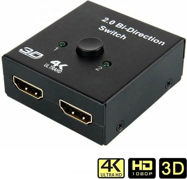 Mrgabwte HDMI Switch 2 Ports Bidirektional 1x2 / 2x1 Adapter in Schwarz unterstützt 4K Ultra HD, 1080P und 3D HDR - Bild 1