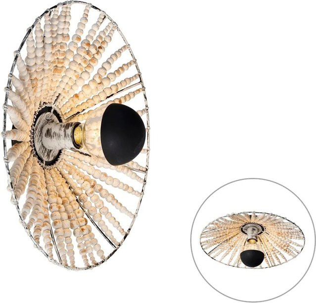 QAZQA Orientalische Wandleuchte Beige mit Perlen Moti, dimmbar, aus Metall und Holz - Bild 1